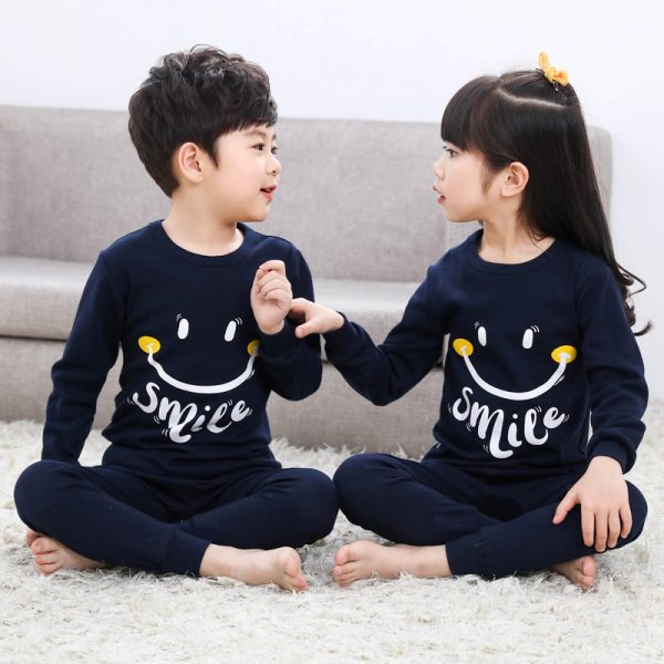 Blue Smile Print T-shirt Trouser Night Suit For Kids (Ne-19)