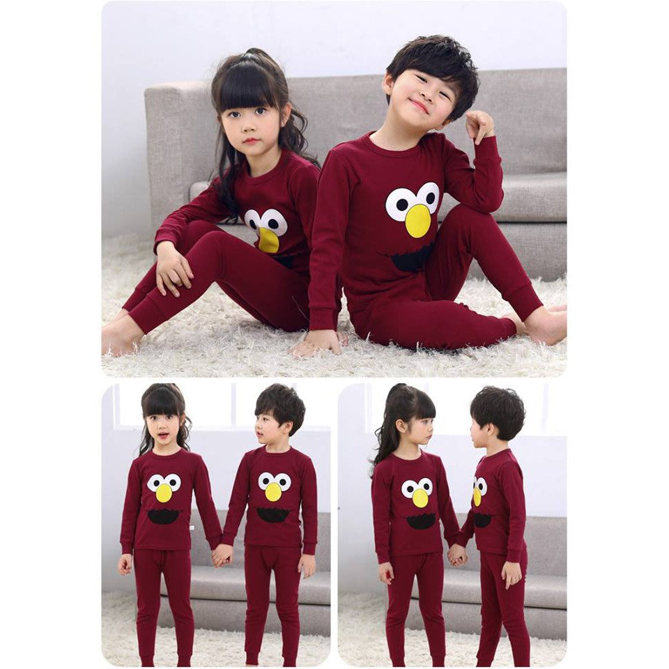 Maroon Elmo Print T-shirt Trouser Night Suit For Kids (Ne-21)