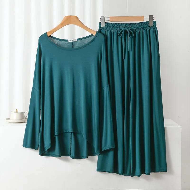 Green Loose Sleeves T-shirt With Plazzo Trouser Suit (NE-43)