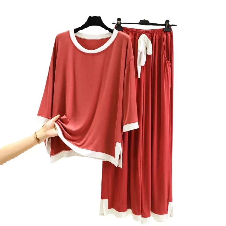 Red With White Round Neck Flapper T-shirt With Plazzo Trouser Suit (NE-89)