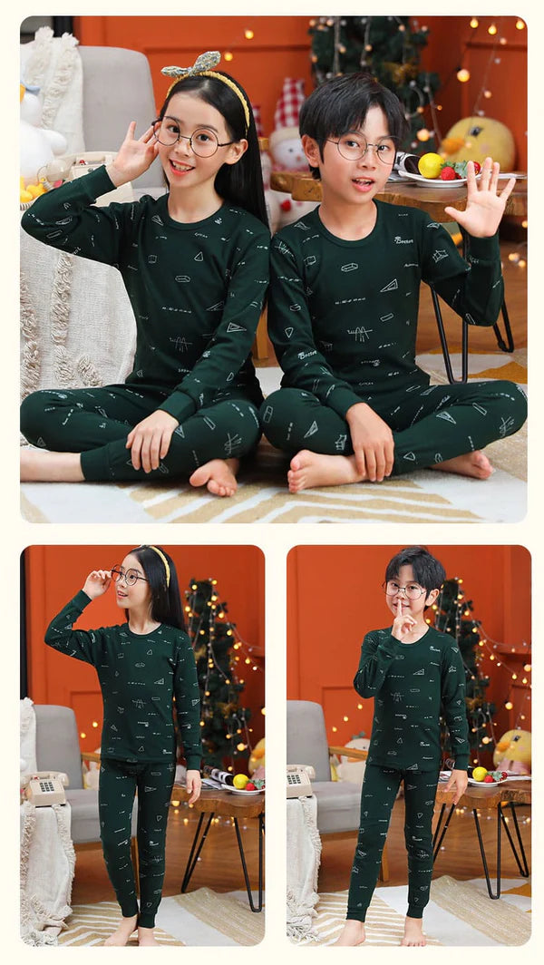 New Dark Green Print T-shirt Trouser Night Suit For Kids (Ne-39)