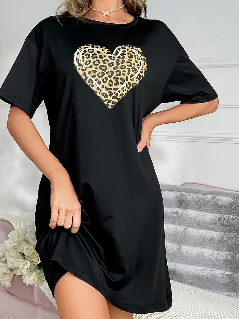 Black Cheetah Print Long Shirt For Women (NE-77)