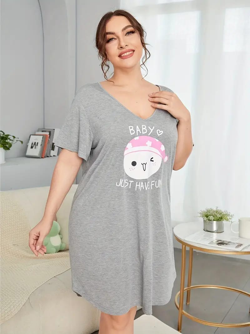 Grey Baby Kitty Print Long Shirt For Women (NE-78)