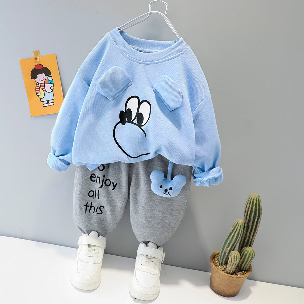 Blue Mickey Printed Sweatshirt With Grey Printed Trouser Suit For Kids (Ne-13)