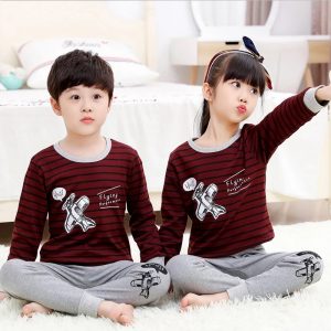 Maroon Flying Performance Print T-shirt Trouser Night Suit For Kids (Ne-28)