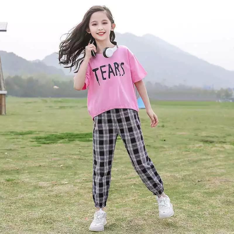 Pink Tears Print T-shirt Trouser Night Suit For Kids (Ne-34)