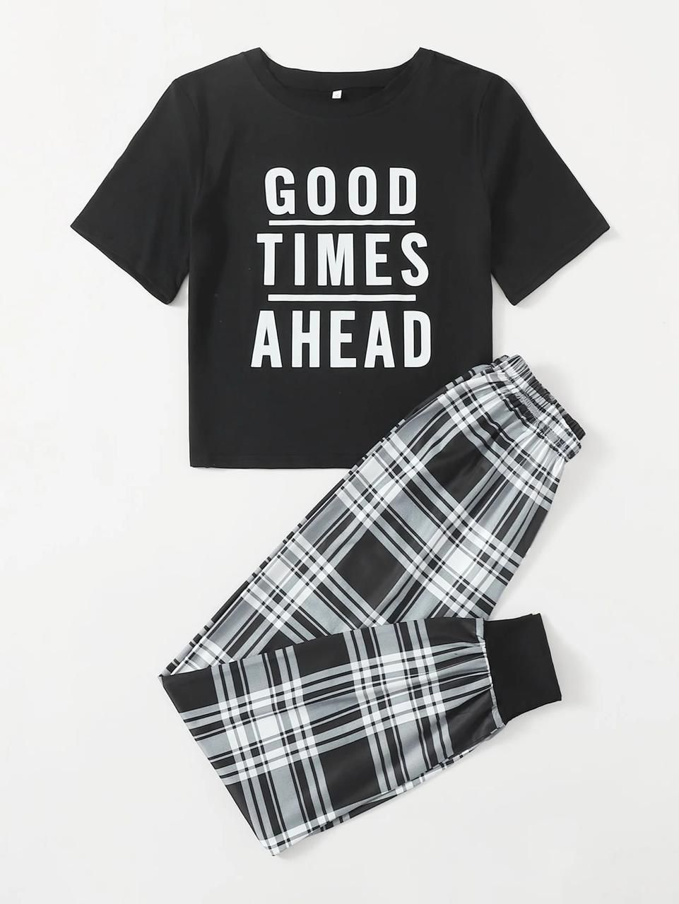 Black Good Thing Ahead Print Night Suit For Ladies (NE-68)