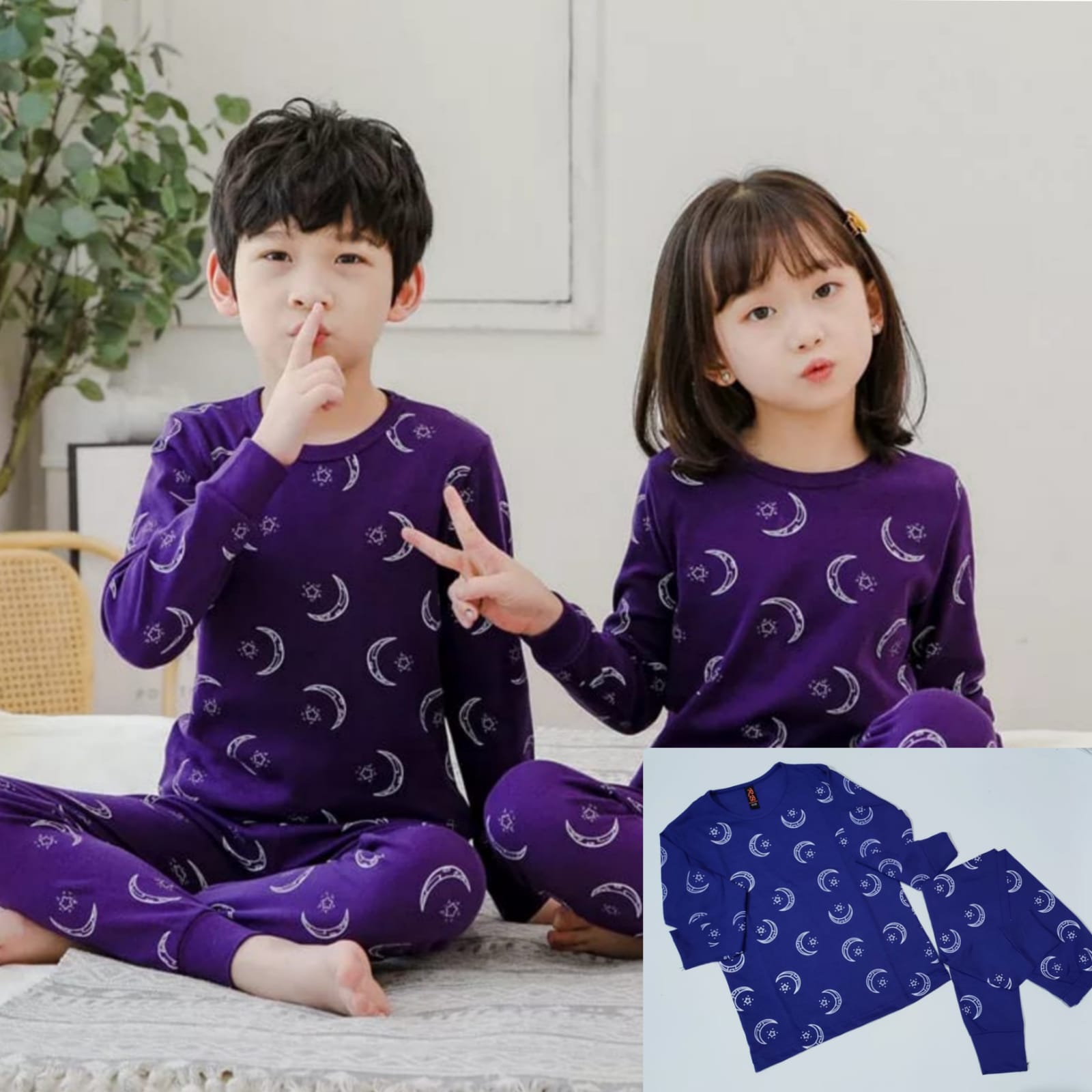 Purple Stars And Moon Print T-shirt Trouser Night Suit For Kids (Ne-30)