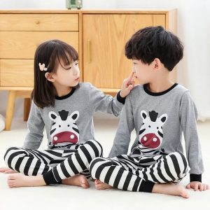 Grey Zebra Print T-shirt Trouser Night Suit For Kids (Ne-20)