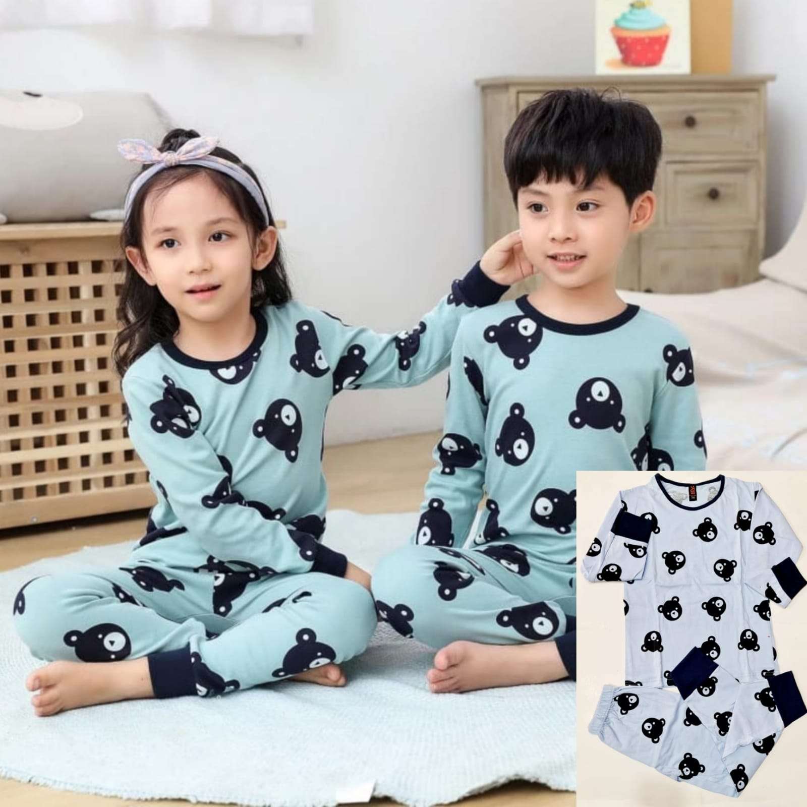 Blue Bears Print T-shirt Trouser Night Suit For Kids (Ne-31)