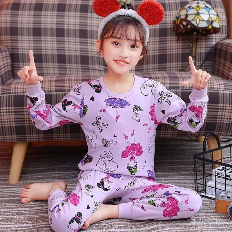 Purple Lovely Barbie Print T-shirt Trouser Night Suit For Kids (Ne-26)